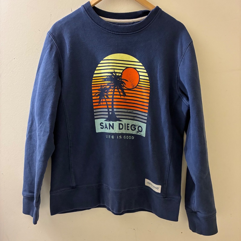 Life is Good Size Small San Diego Sunset Graphic Crewneck Sweatshirt Navy Blue